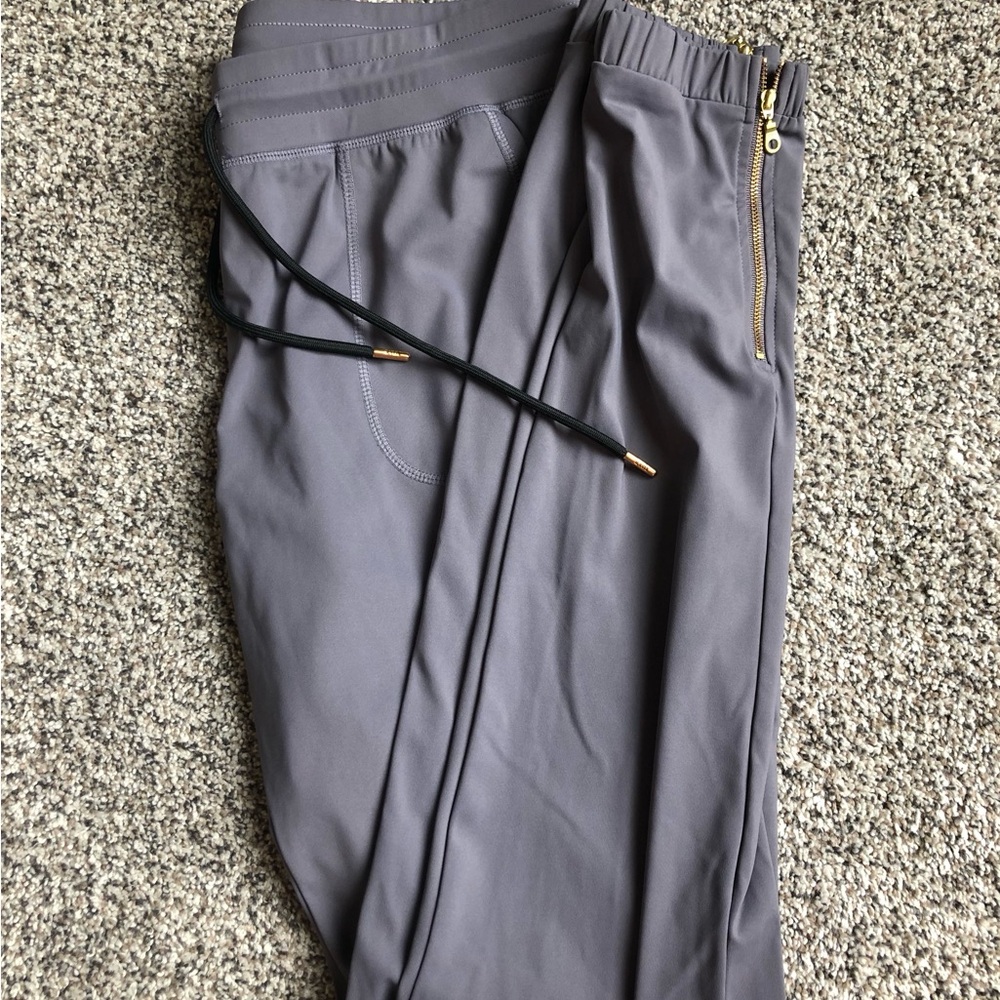 ZYIA Slate Gray Women's Jogger Pants with Gold Accents